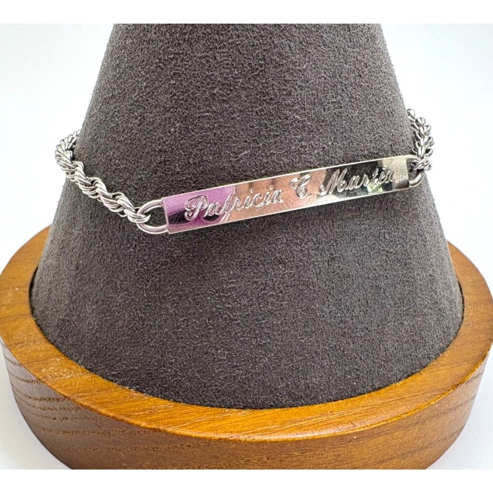 Kestenmade I.D. Bracelet Rope Chain Engraved Name VTG 925 Sterling Silver 7.5' L